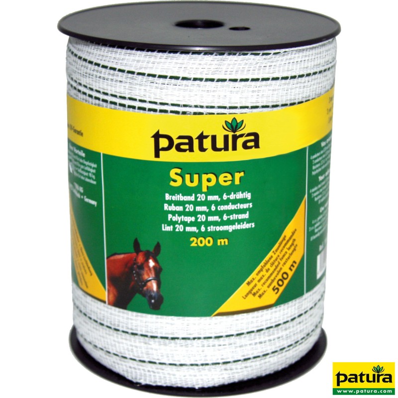 Ruban SUPER 20 mm, blanc/vert, 4 inox ⌀0,20, 2 inox ⌀ 0,30, rlx de 200 m