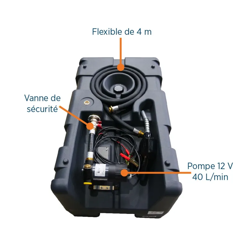 Cuve ravitaillement 200L Pompe 12V 40L/MCuve ravitaillement 200L Pompe 12V 40L/M - 4M - RENSON - 136285 Solution de ravitaillement compact adaptable à tous types de véhicules.Cuve rotomoulé en polyéhylène, matériau robuste, résistance aux chocsteinté dans la masse pour limiter l'altération du liquide.136285