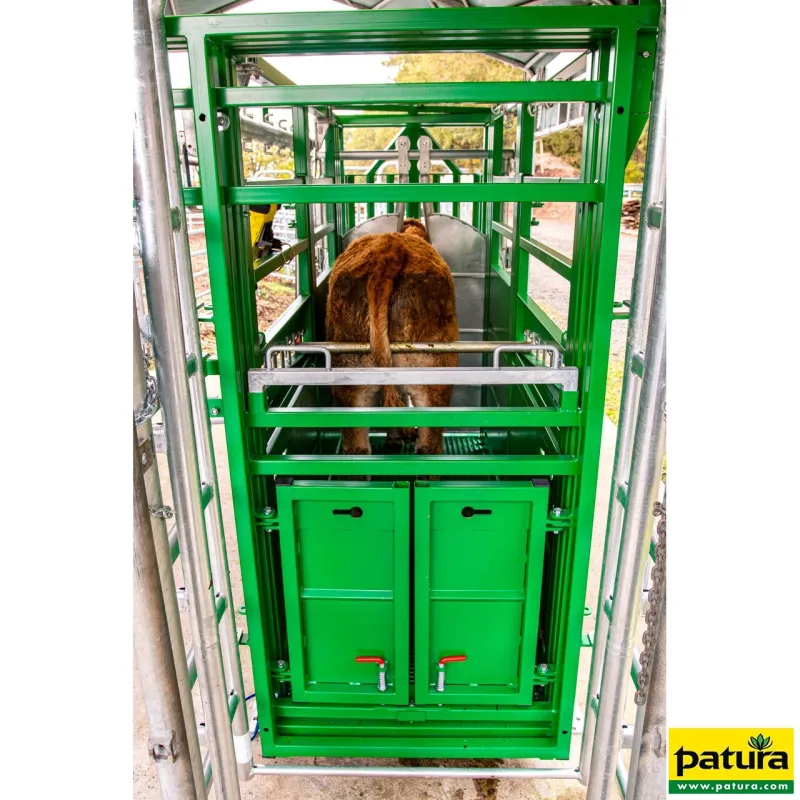 Cage de contention A6000, laquée vertCage de contention A 6000 avec porte arrière coulissante, porte de contention avec serrage en continu302100