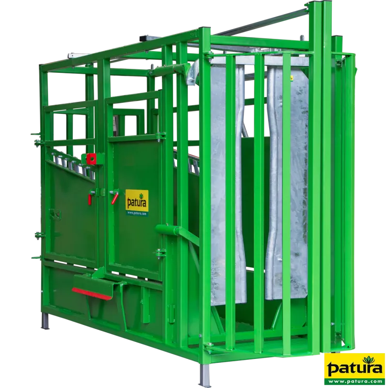 Cage de contention A 5000 vert laquéLa cage de contention et de parage pour les bovins de pâturage : la sécurité pour l’éleveur et l’animal302402