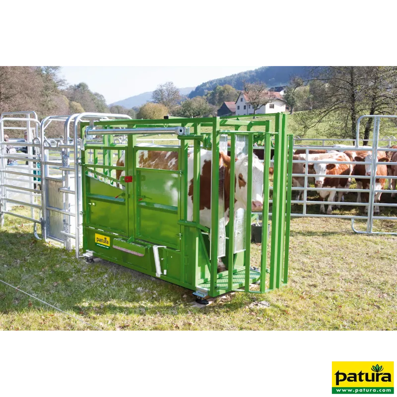 Cage de contention A 5000 vert laquéLa cage de contention et de parage pour les bovins de pâturage : la sécurité pour l’éleveur et l’animal302402
