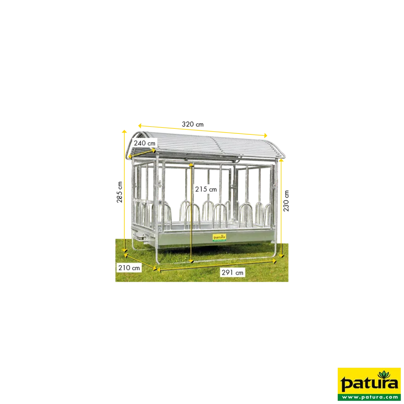 Râtelier rectangulaire avec cornadis universels et toit 2,85 x 2,05 mLa solution idéale pour l’alimentation plein-air303584