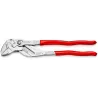 Pince-clé 300mm - Gainage PVC - Chromée - Capacité 68mm Remplace tout un jeu de clés plates, métriques et en pouces.Mâchoires lisses ménageant les surfaces chromées au montage! Grâce aux graduations gravées au laser, la pince-clé isolée de KNIPEX peut être réglée dès l'overture de la pince-clé pour travailler sur des installations électriques à l'écart de la pièce à saisir.8603300