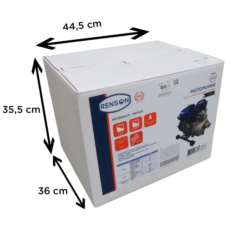 Motopompe eaux claires 12 m3Groupe de pompage autonome à moteur thermique pour eaux claires et peu chargées.Utilisable pour l'irrigation, le transfert de l'eau.980500