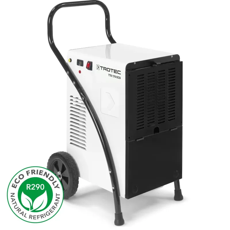 Déshumidificateur TTK 170 ECODéshumidificateur d'air sur roues gaz chauds mobile Dégivrage automatique par gaz chaud Mode permanent Construction en acier de type châssis roulant Compteur d'heure Solution particulièrement économique pour les applications typiques de déshumidification dans le secteur commercial.1120001120
