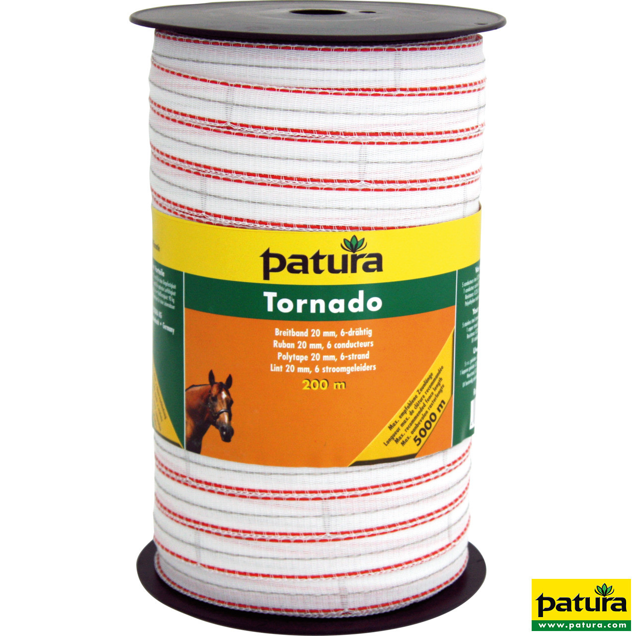 Ruban TORNADO 20 mm, blanc/orange, 1 cuivre ⌀ 0,30, 5 inox ⌀ 0,20, rlx de 200 m